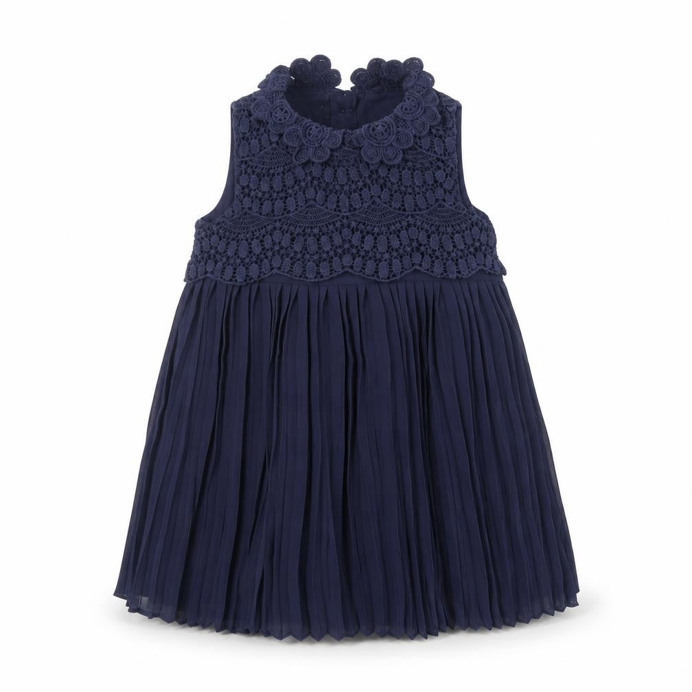 mamas & papas Girls Blue Polyester A-Line Size 6-9 Months Round Neck Button - Crochet Detail