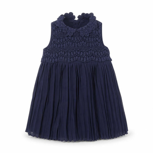 mamas & papas Girls Blue Polyester A-Line Size 6-9 Months Round Neck Button - Crochet Detail
