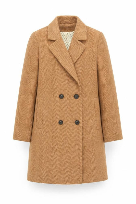 Next Womens Brown Herringbone Overcoat Coat Size 10 Button