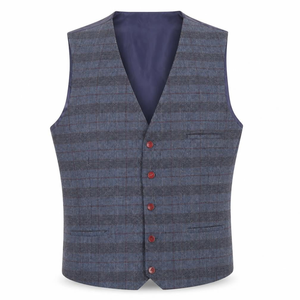 Brnetti Mens Blue Plaid Polyester Jacket Suit Waistcoat Size 38 Regular
