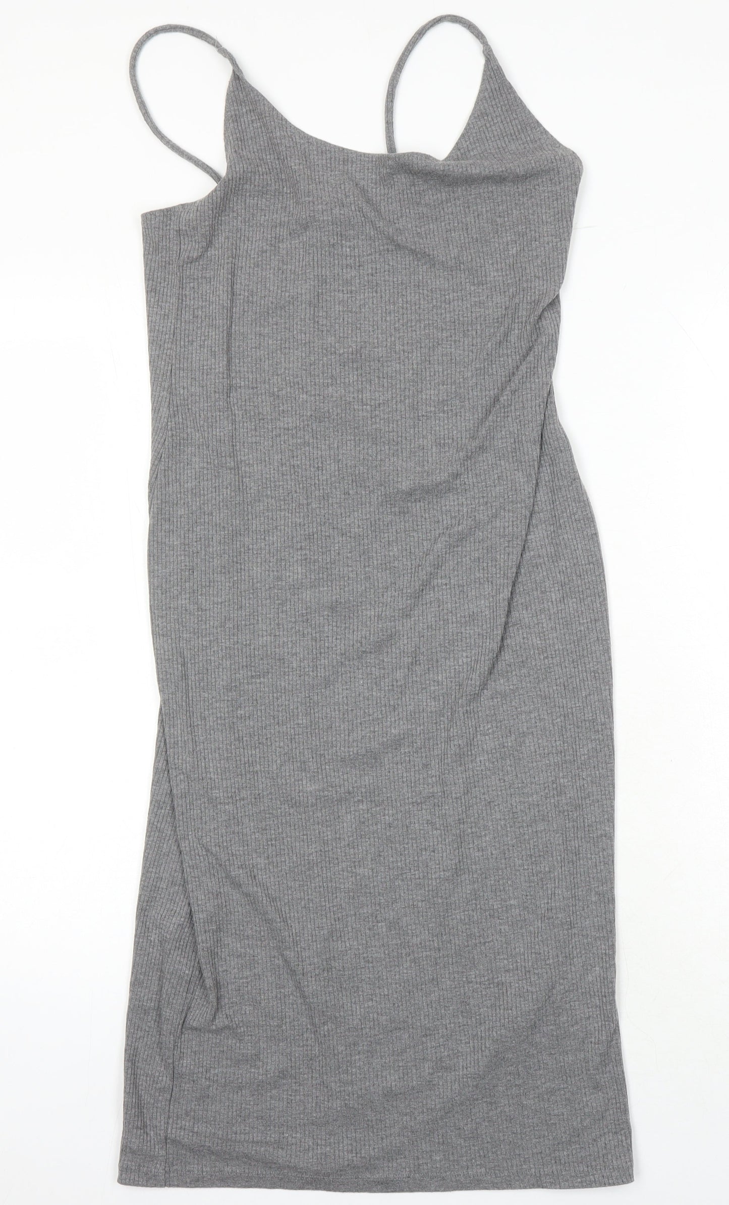 H&M Womens Grey Polyester T-Shirt Dress Size M Round Neck