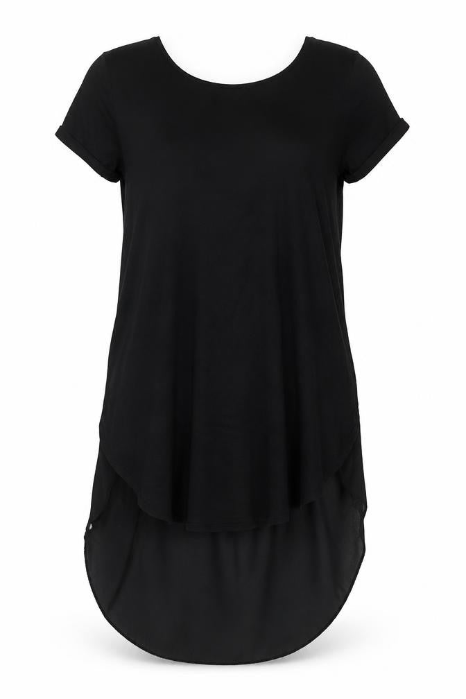 Originals 1974 Womens Black Polyester Tunic T-Shirt Size S Round Neck - rounded hem with longer back