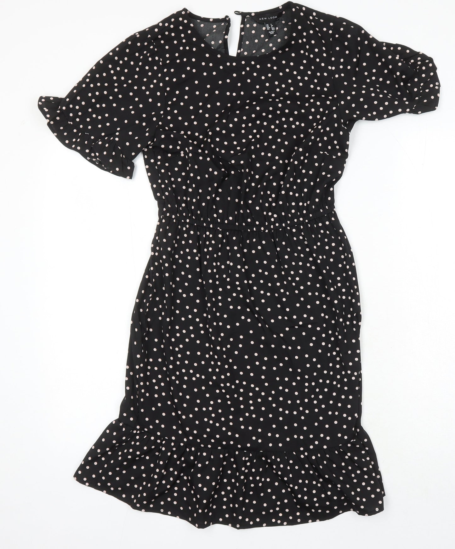 New Look Womens Multicoloured Polka Dot Polyester Fit & Flare Size 6 Round Neck