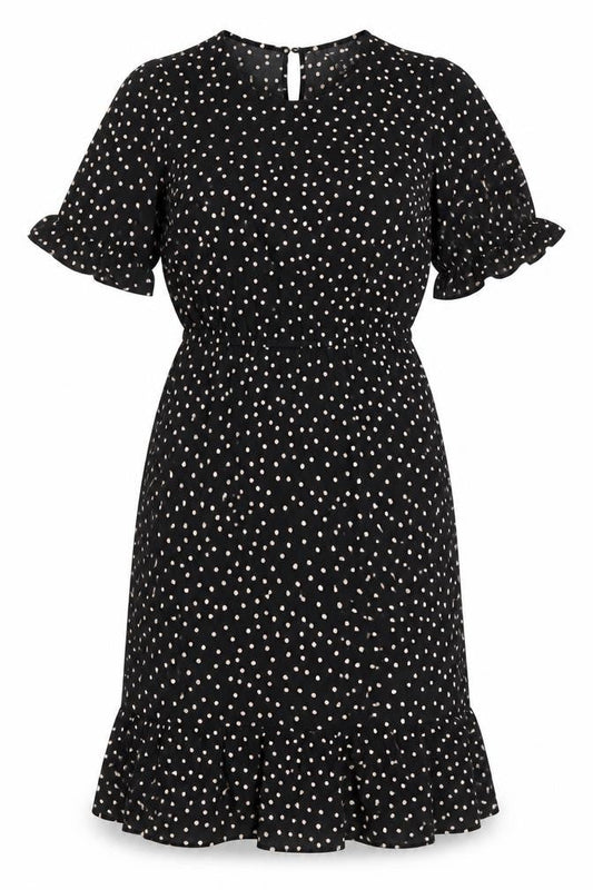 New Look Womens Multicoloured Polka Dot Polyester Fit & Flare Size 6 Round Neck