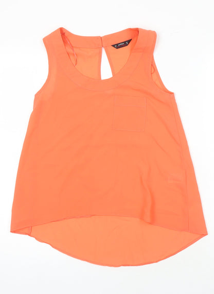 Additional front view of Miss Selfridge women’s orange polyester tunic blouse, size UK 4, scoop neck