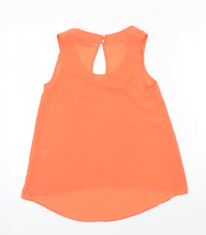 Back view of Miss Selfridge women’s orange polyester tunic blouse, size UK 4, scoop neck