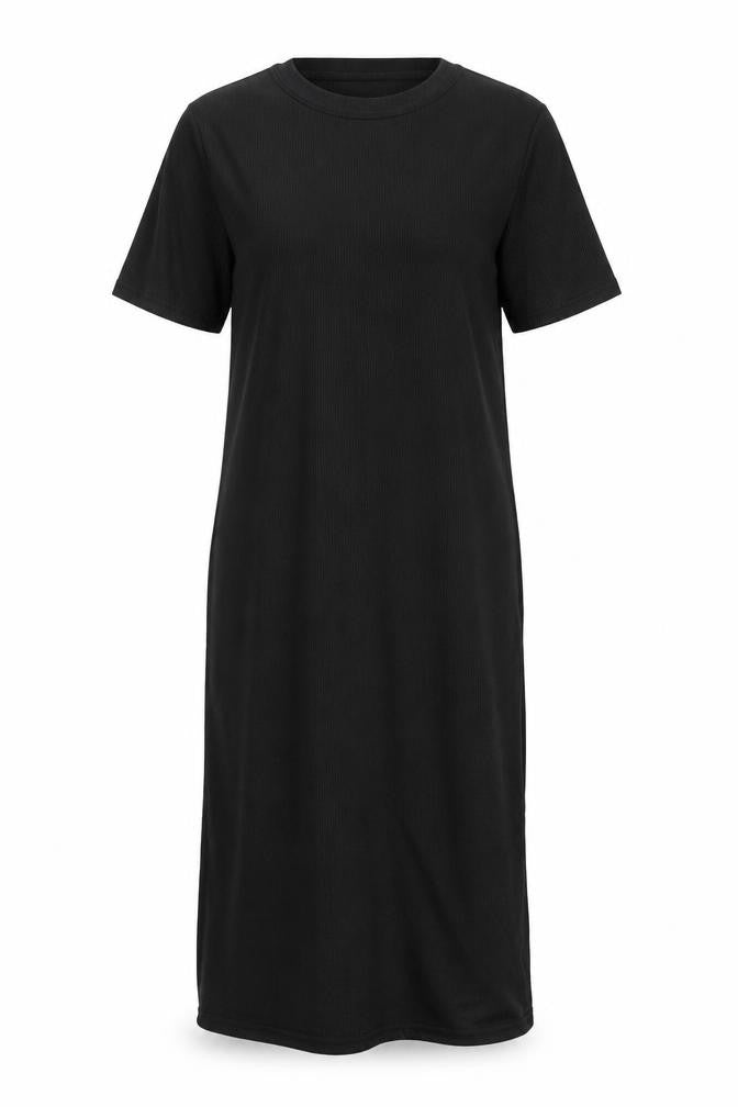Boohoo Womens Black Houndstooth Polyester T-Shirt Dress Size 10 Round Neck - Side Split Detail