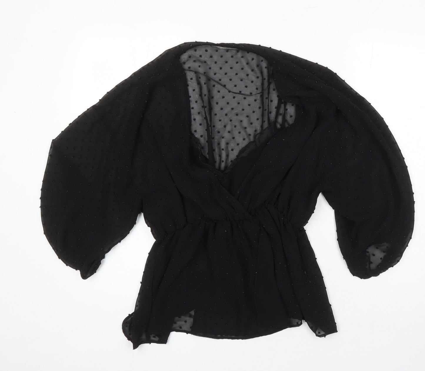 Zara Womens Black Viscose Tunic Blouse Size M V-Neck