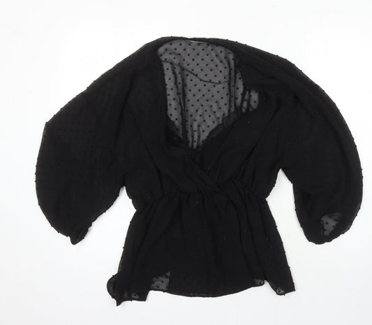 Zara Womens Black Viscose Tunic Blouse Size M V-Neck