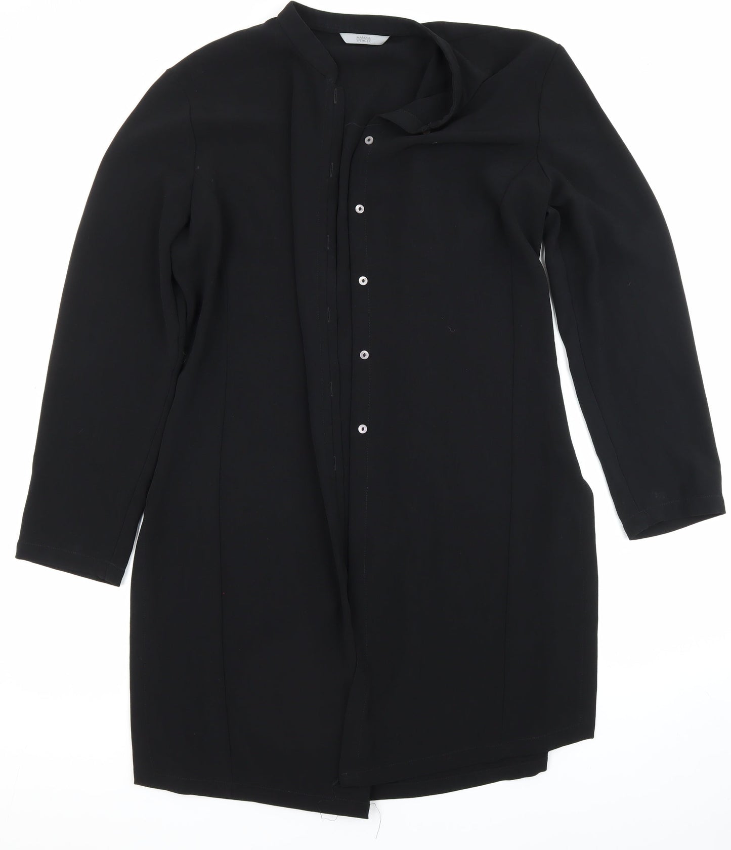 Marks and Spencer Womens Black Polyester Basic Button-Up Size 14 Round Neck