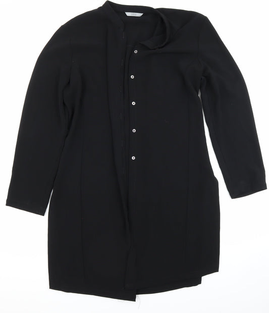 Marks and Spencer Womens Black Polyester Basic Button-Up Size 14 Round Neck