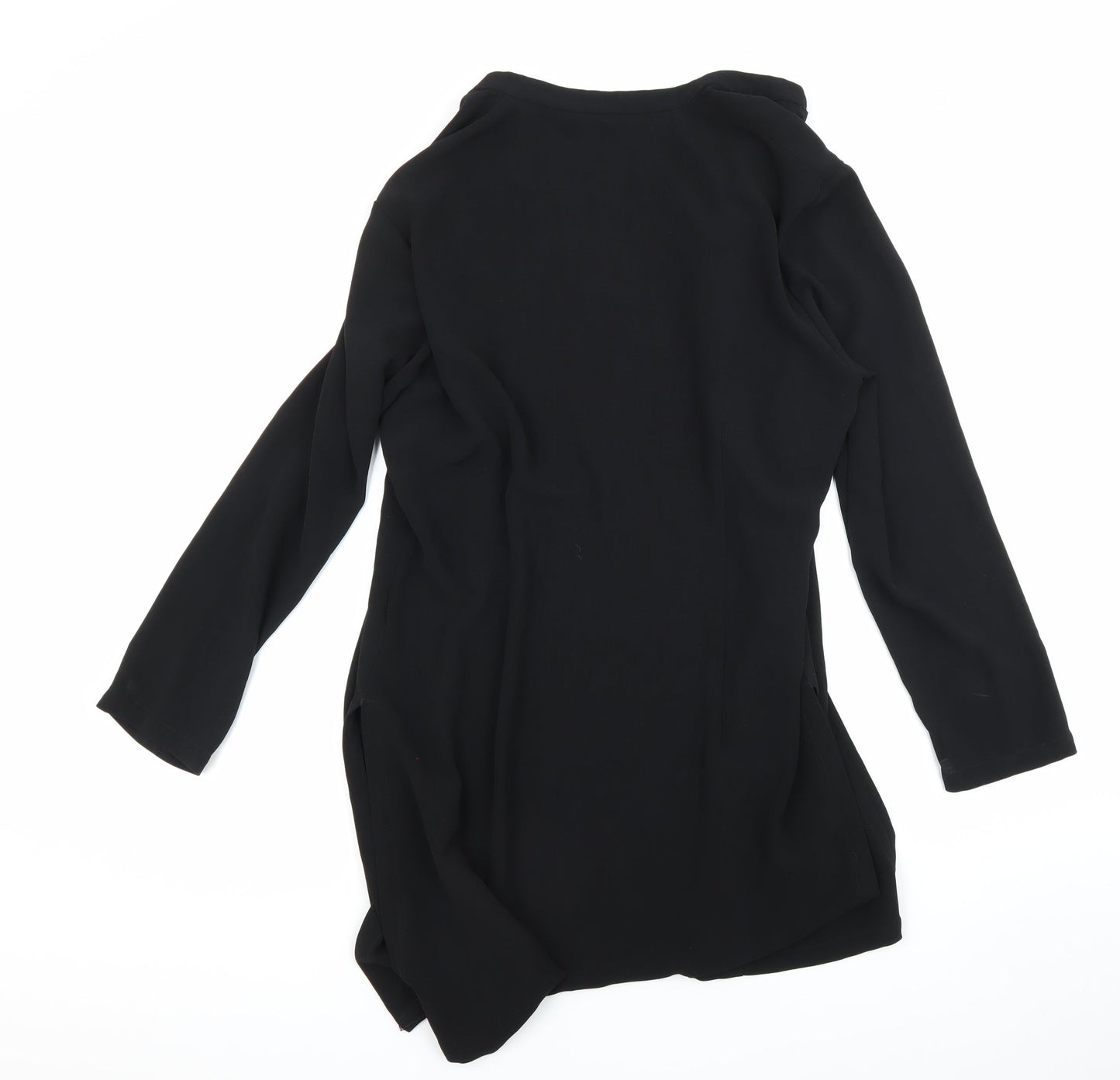 Marks and Spencer Womens Black Polyester Basic Button-Up Size 14 Round Neck