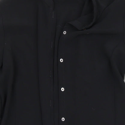 Marks & Spencer Womens Black Polyester Basic Button-Up Size 14 Round Neck