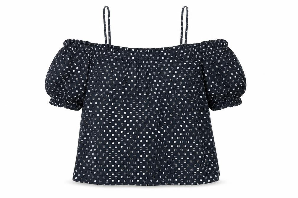 H&M Womens Multicoloured Geometric 100% Cotton Basic Blouse Size S Square Neck
