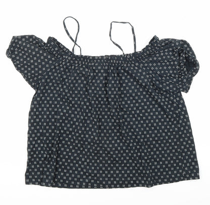 H&M Womens Multicoloured Geometric 100% Cotton Basic Blouse Size S Square Neck