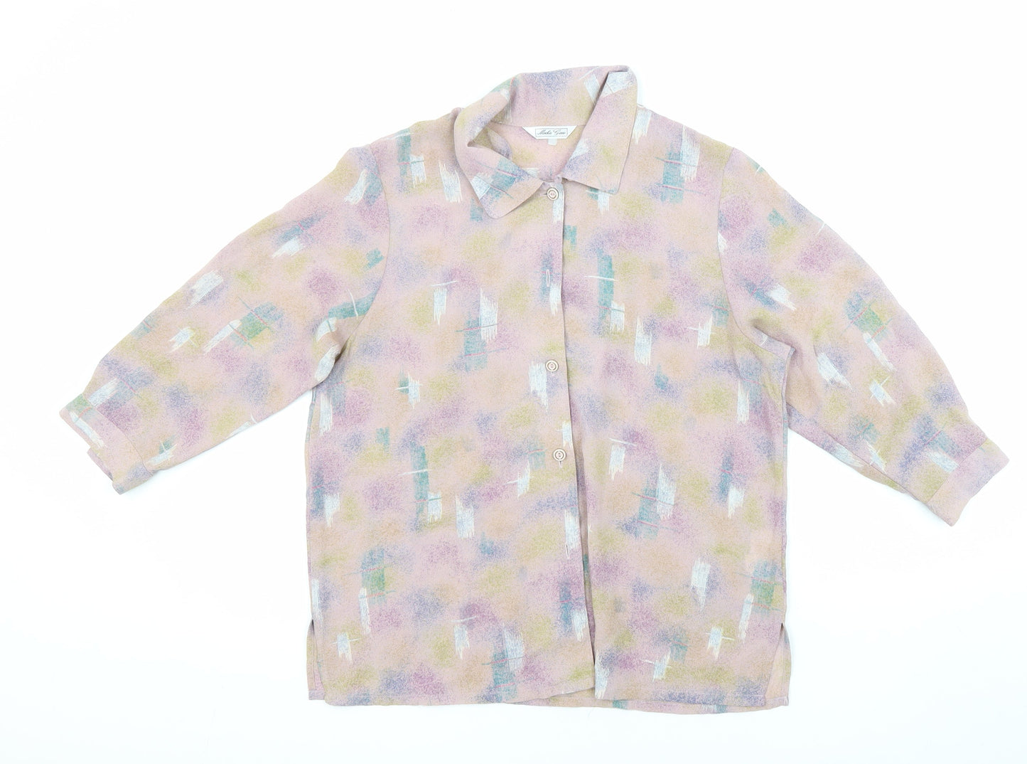 Moka Giene Womens Multicoloured Geometric Polyester Blend Basic Blouse Size M Collared