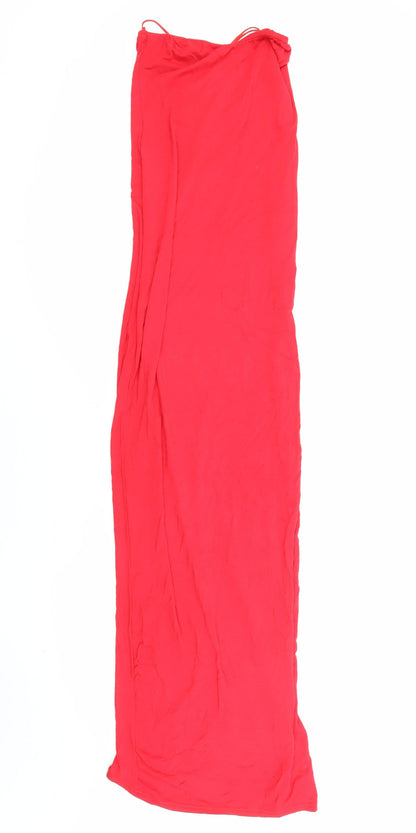 Additional front view of Misguided women’s red viscose maxi, size S, off the shoulder