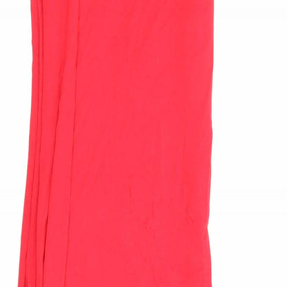 Close-up detail of Misguided women’s red viscose maxi, size S, off the shoulder