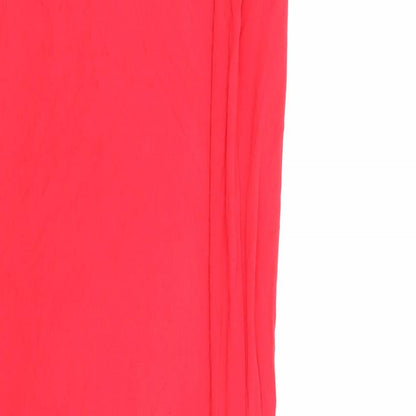 Brand and care label for Misguided women’s red viscose maxi, size S, off the shoulder
