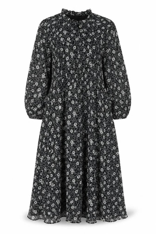 Mango Womens Black Floral Polyester A-Line Size S Round Neck Button
