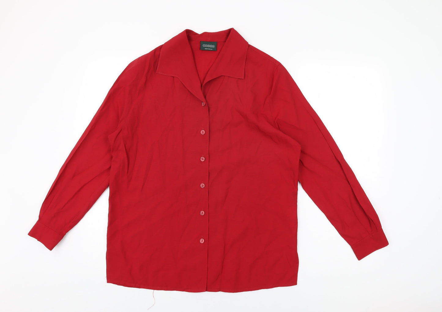 Canda Womens Red Viscose Basic Button-Up Size 12 Collared