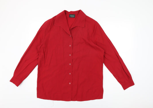 Canda Womens Red Viscose Basic Button-Up Size 12 Collared
