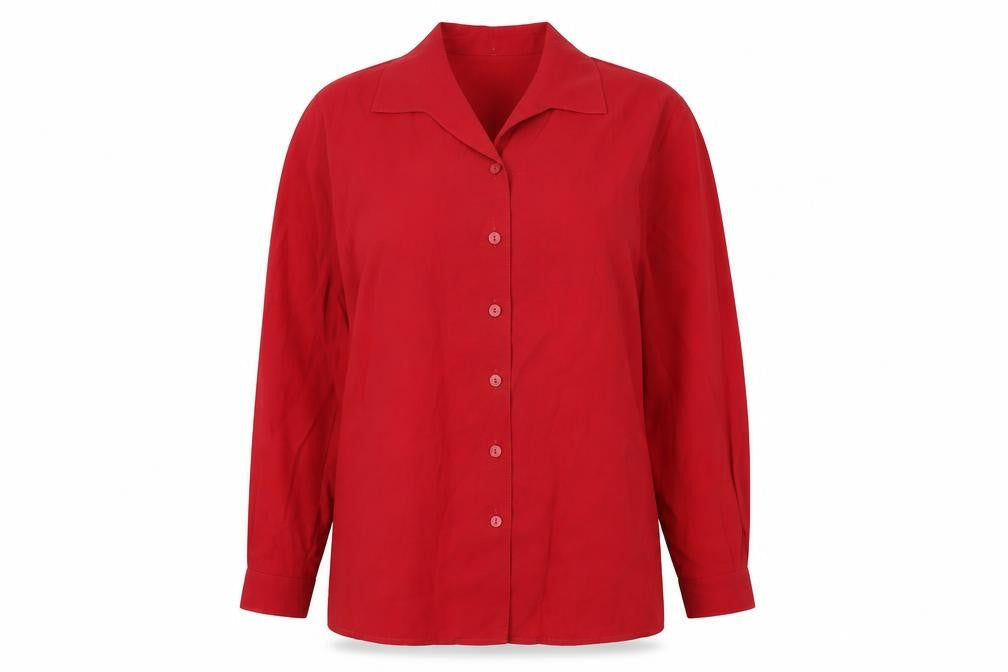 Canda Womens Red Viscose Basic Button-Up Size 12 Collared