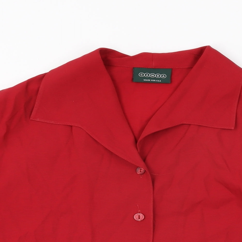 Canda Womens Red Viscose Basic Button-Up Size 12 Collared