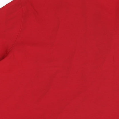 Brand and care label for Canda women’s red viscose basic button-up, size UK 12, collared