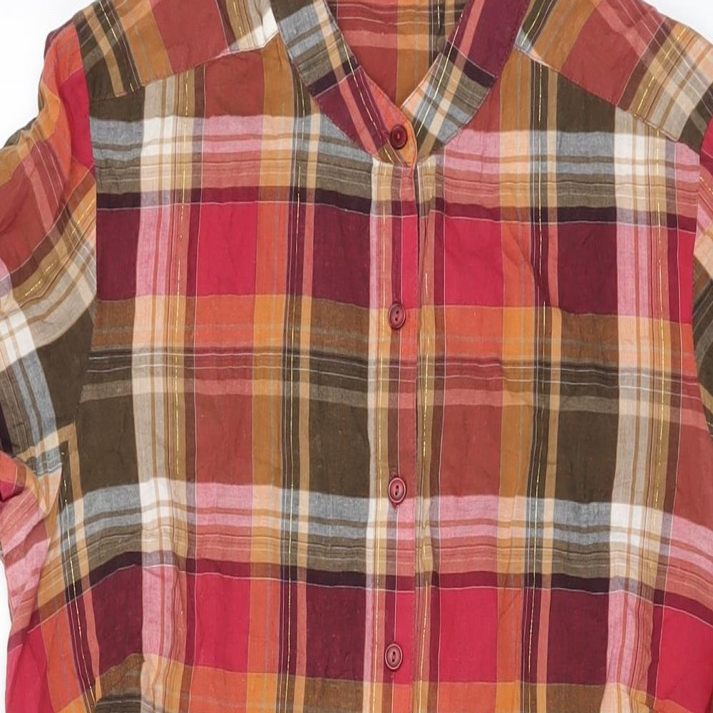 New Look Womens Red Plaid Cotton Basic Button-Up Size 12 Round Neck