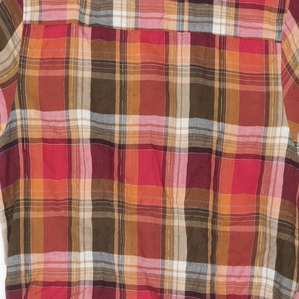 New Look Womens Red Plaid Cotton Basic Button-Up Size 12 Round Neck