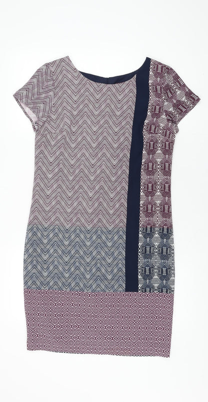 Next Womens Multicoloured Geometric Polyester Shift Size 6 Round Neck Zip