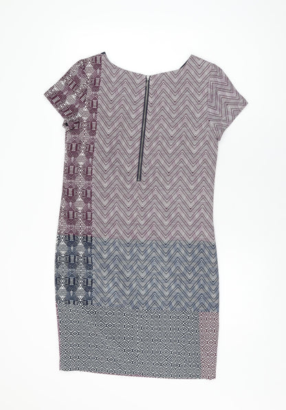 Next Womens Multicoloured Geometric Polyester Shift Size 6 Round Neck Zip