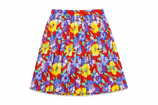 St Michael Womens Red Floral Polyester Swing Skirt Size 10 Zip