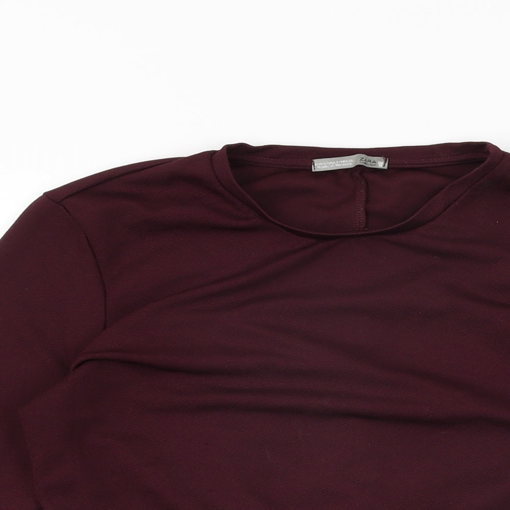 Zara Womens Purple Polyester Basic T-Shirt Size S Round Neck