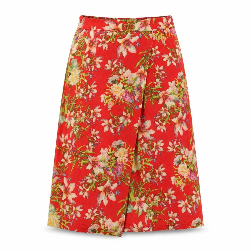 Simply Be Womens Red Floral Polyester Wrap Skirt Size 12