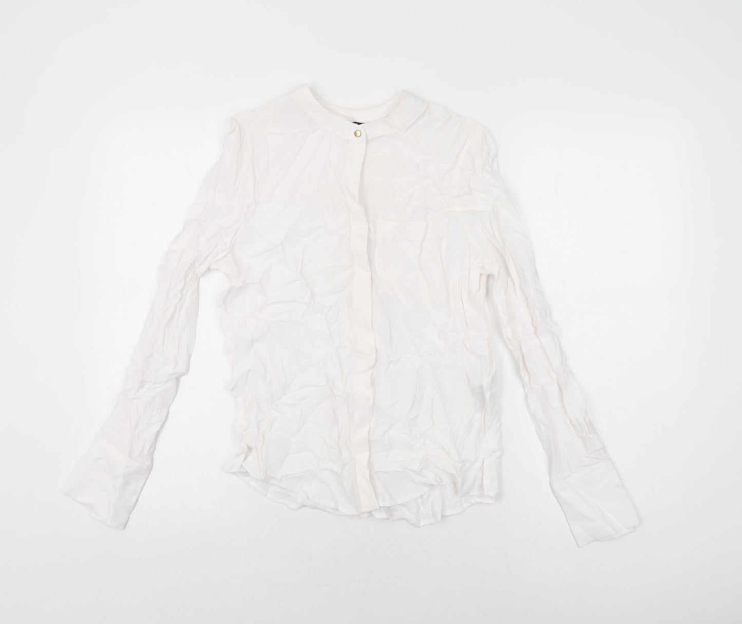 Marks and Spencer Womens White Viscose Basic Button-Up Size 6 Round Neck
