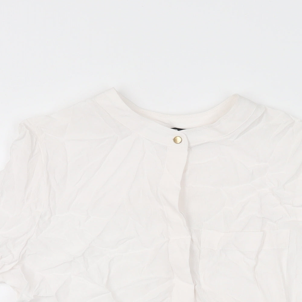Marks and Spencer Womens White Viscose Basic Button-Up Size 6 Round Neck