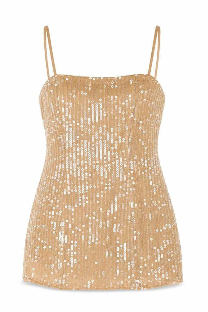 Boohoo Womens Beige Polyester Basic T-Shirt Size 10 Square Neck - Sequins