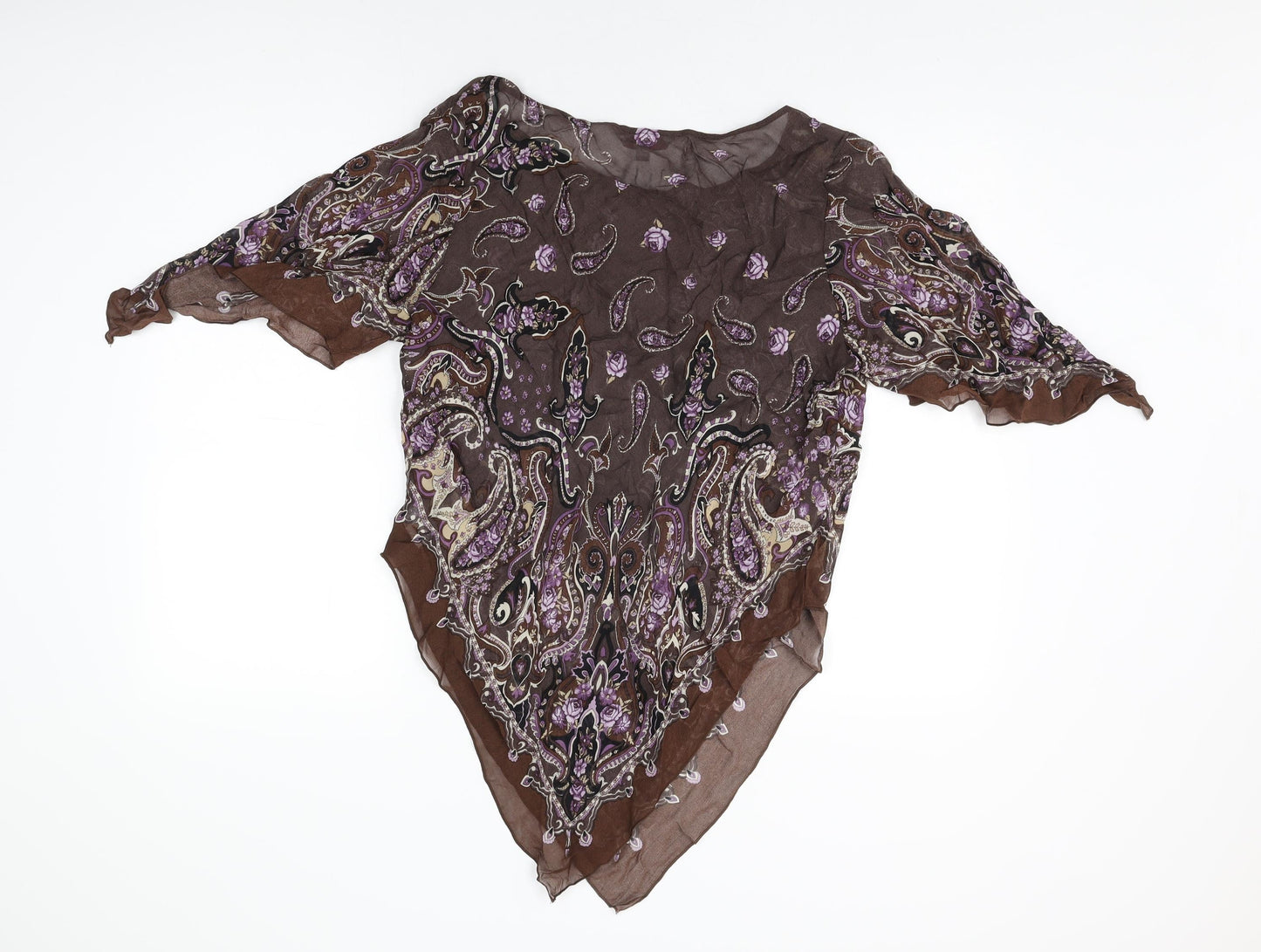 Spirit Womens Brown Paisley Viscose Basic Blouse Size 20 Round Neck