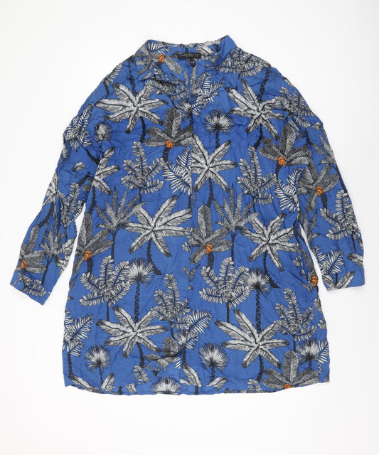 NEXT Womens Blue Floral Modal Basic Button-Up Size L Collared