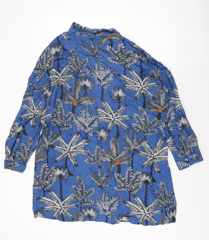 Next Womens Blue Floral Modal Basic Button-Up Size L Collared