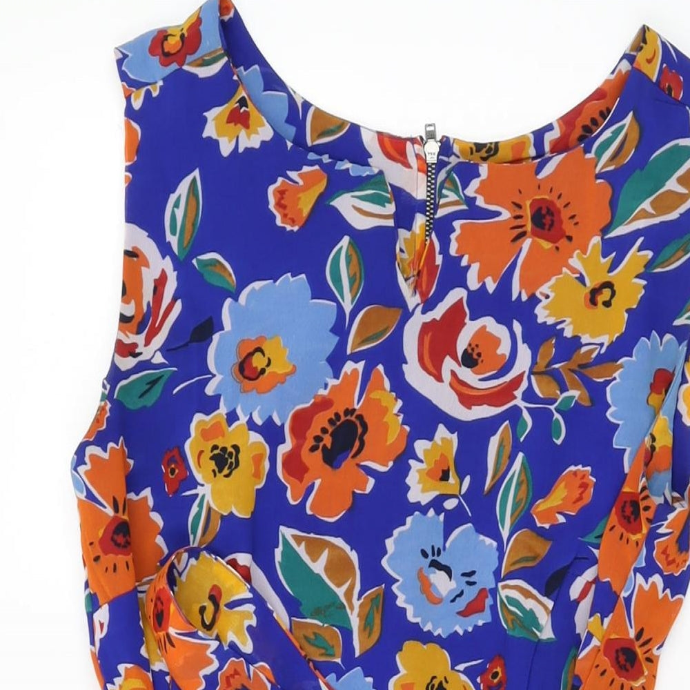 Dickins & Jones Womens Blue Floral Polyester A-Line Size 10 Round Neck Zip