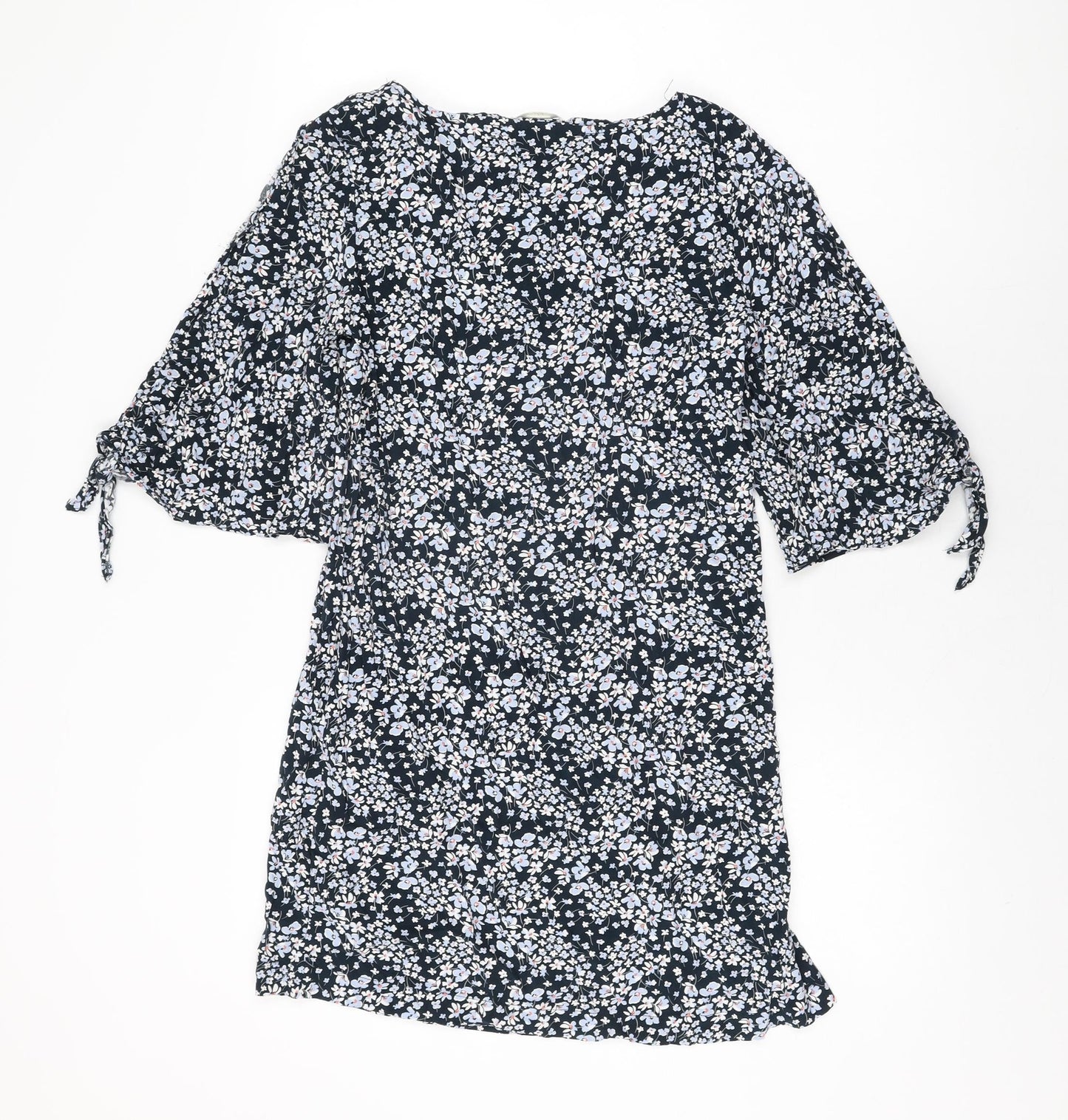H&M Womens Blue Floral Viscose Shift Size 8 Round Neck Pullover