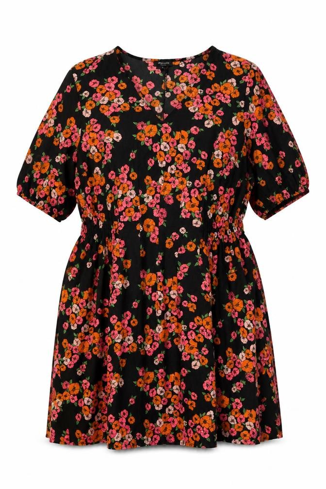 JD Williams Womens Black Floral Polyester A-Line Size 20 V-Neck Pullover