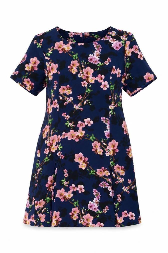 Innocence Womens Blue Floral Polyester Shift Size 14 Round Neck Zip