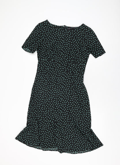 Marks & Spencer Womens Black Geometric Polyester Shift Size 8 Round Neck Zip