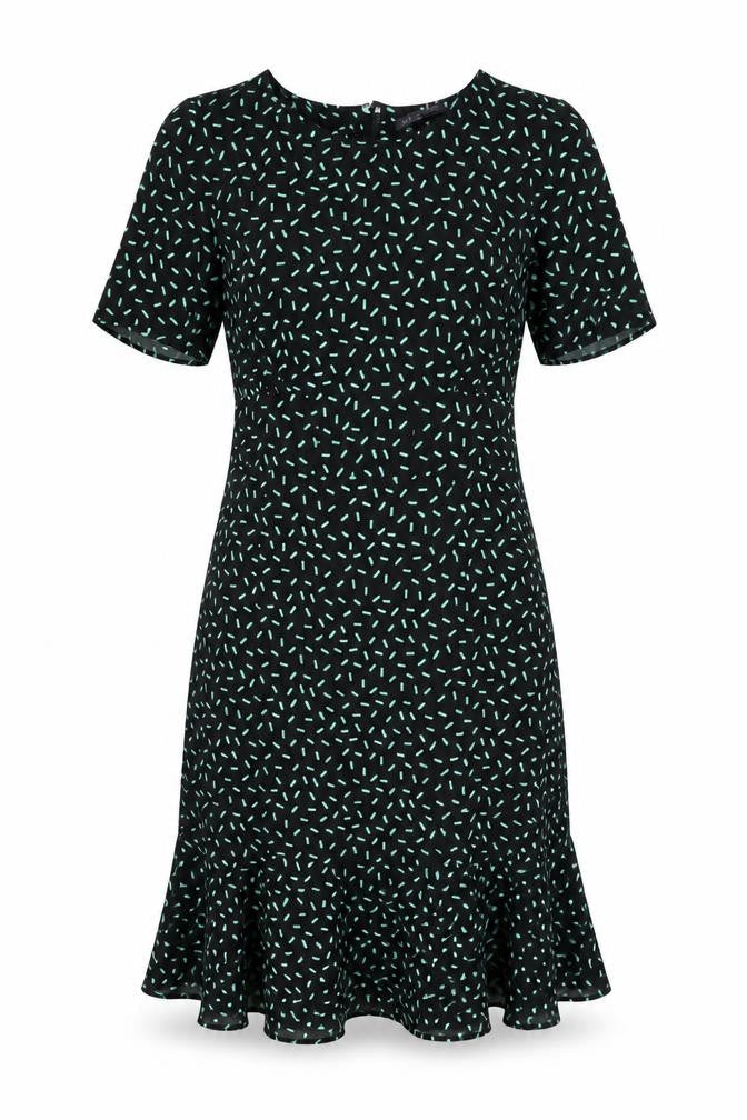 Marks & Spencer Womens Black Geometric Polyester Shift Size 8 Round Neck Zip