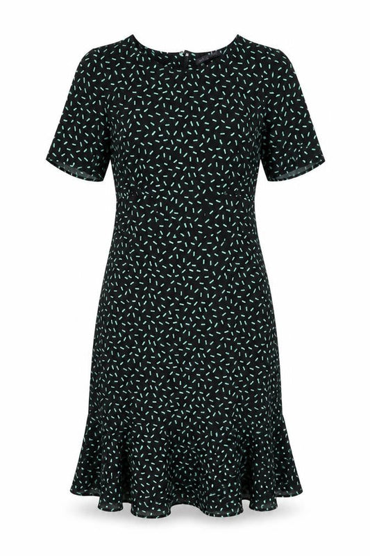 Marks & Spencer Womens Black Geometric Polyester Shift Size 8 Round Neck Zip