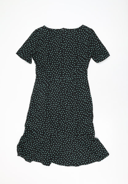 Marks & Spencer Womens Black Geometric Polyester Shift Size 8 Round Neck Zip